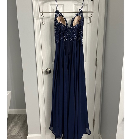 Navy Blue Embellished Prom Dress - Picture 2 of 3